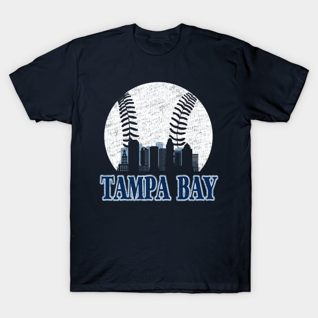 Vintage Tampa Bay Downtown City Skyline Baseball Gameday T-Shirt by justiceberate